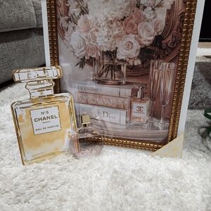 Gold and Pink Perfume Bottle Art And Picture Set